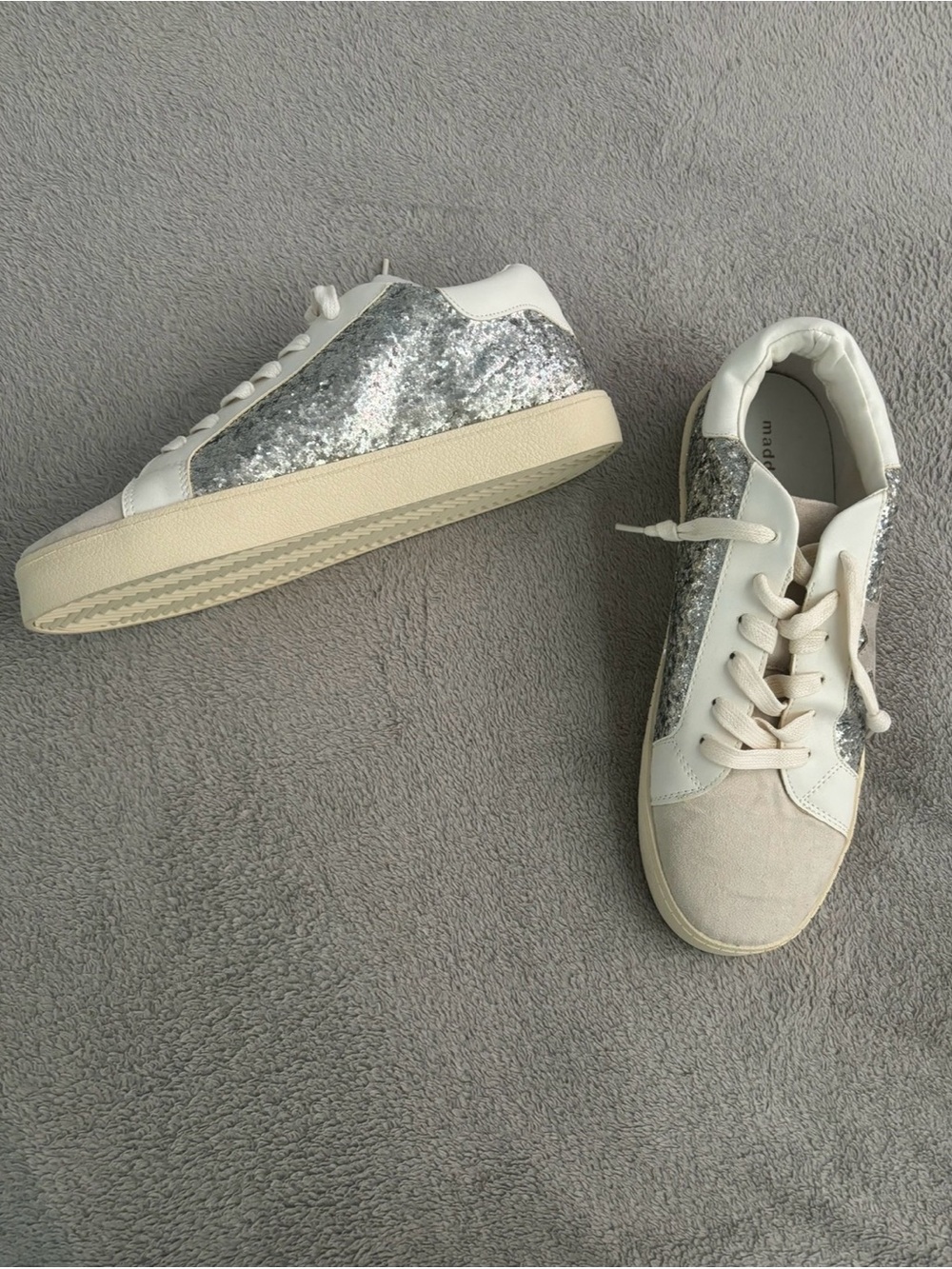 Madden Girl Silver Sequin Low-Top Sneakers with Cream Accents